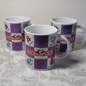 Set of 3 Monopoly Mug Board Game Coffee Cups Go Boardwalk BY Sherwood Brands